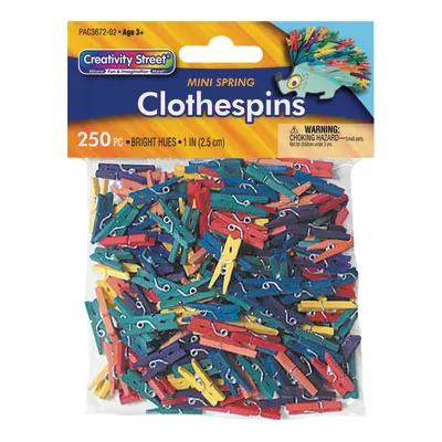 Creativity Street  Mini Spring Clothespins, Bright Hues Assorted,  1", 250 Pieces