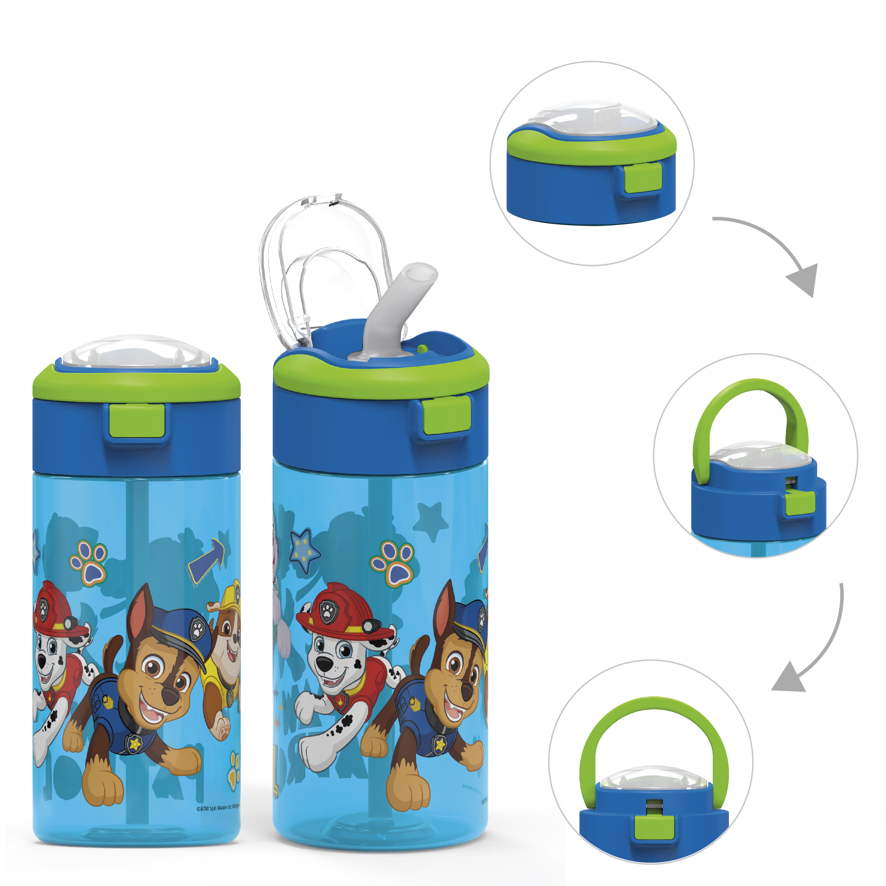 Paw Patrol 18 ounce Reusable Plastic Water Bottle with Push-button lid, Chase, Marshall & Rubble slideshow image 1