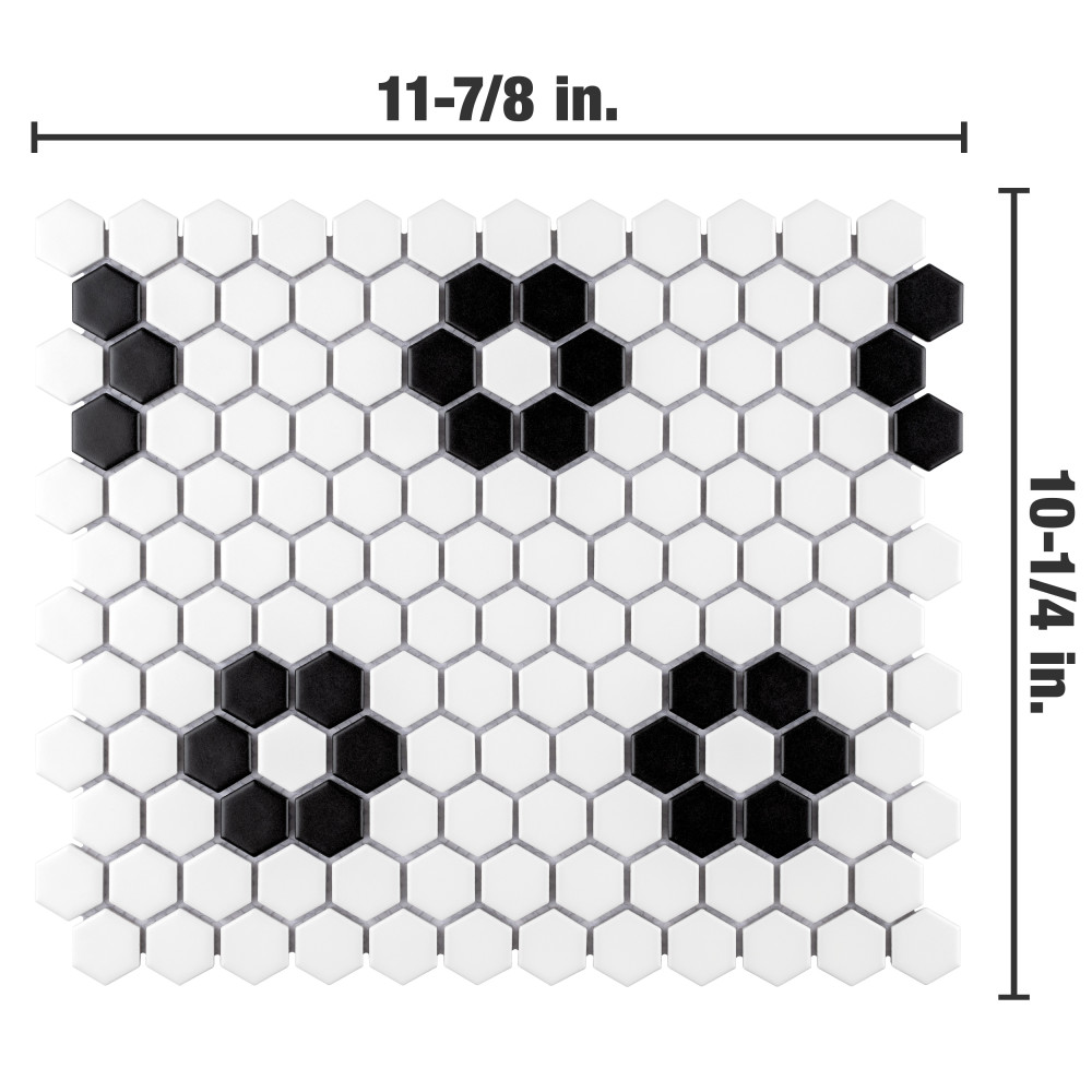 Metro 1″ Hex Matte White w/Flower 10-1/4 in. x 11-7/8 in. Porcelain Mosaic Tile