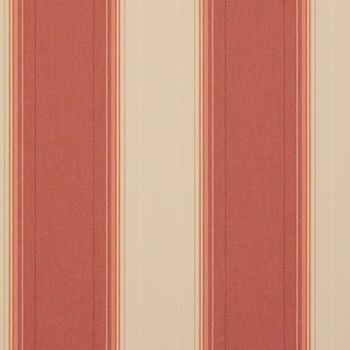 Vertical-striped wallpaper or fabric covering a flat surface; broad muted red and cream bands separated by thin beige and brown accent lines; evenly lit, no other features visible.