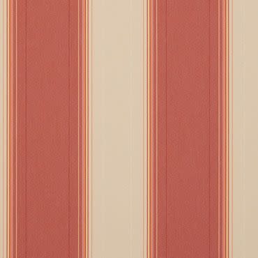 Vertical-striped wallpaper or fabric covering a flat surface; broad muted red and cream bands separated by thin beige and brown accent lines; evenly lit, no other features visible.