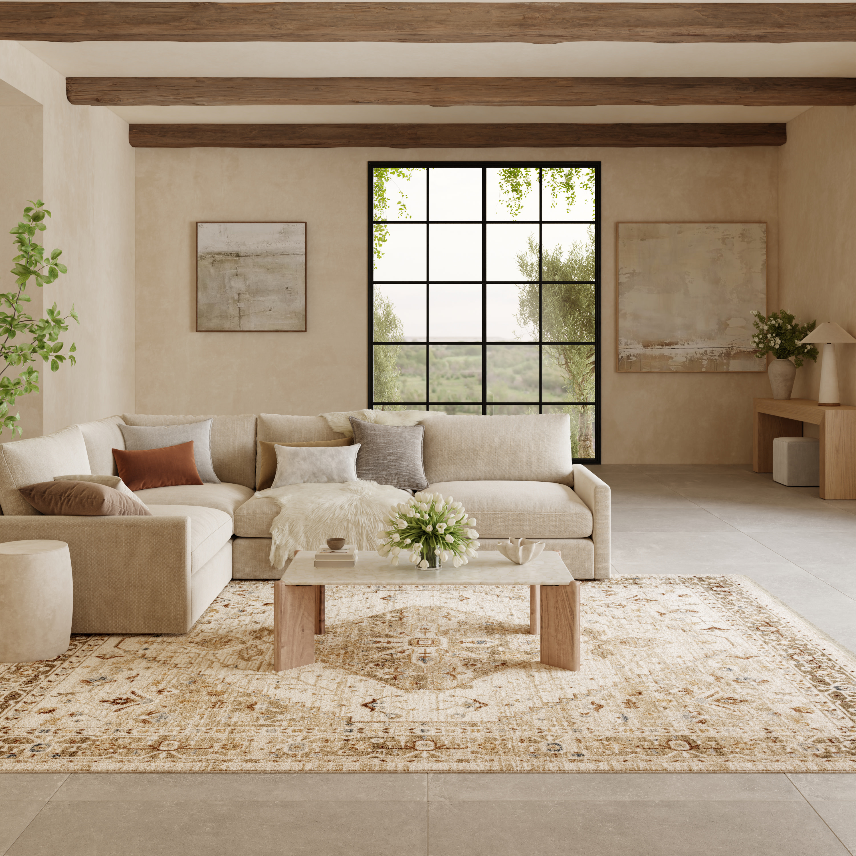 Nourison Pardis 7'10" x 9'10" Ivory Taupe Vintage Indoor Rug