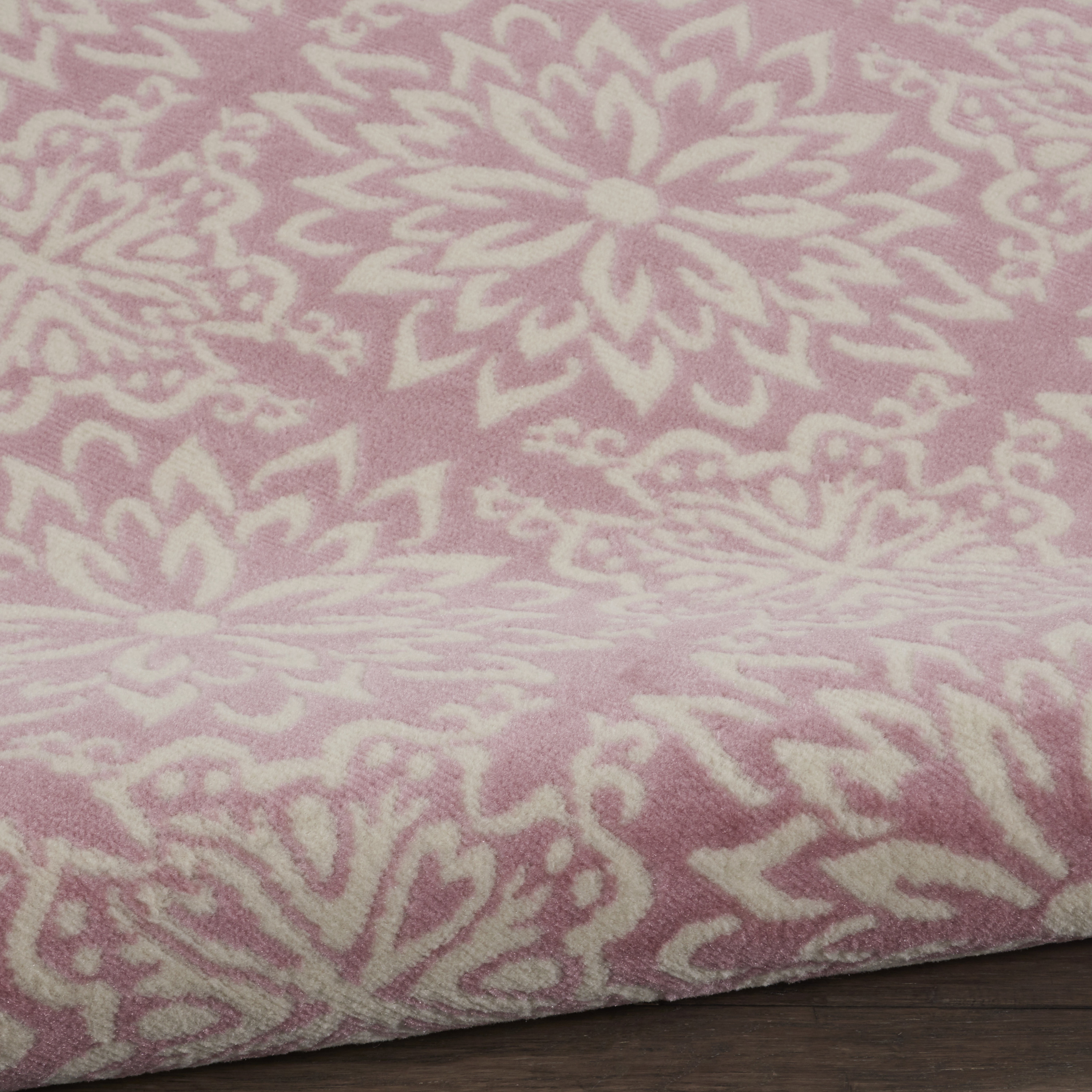 Nourison Jubilant 5'3" x Round Ivory Pink Farmhouse Indoor Rug