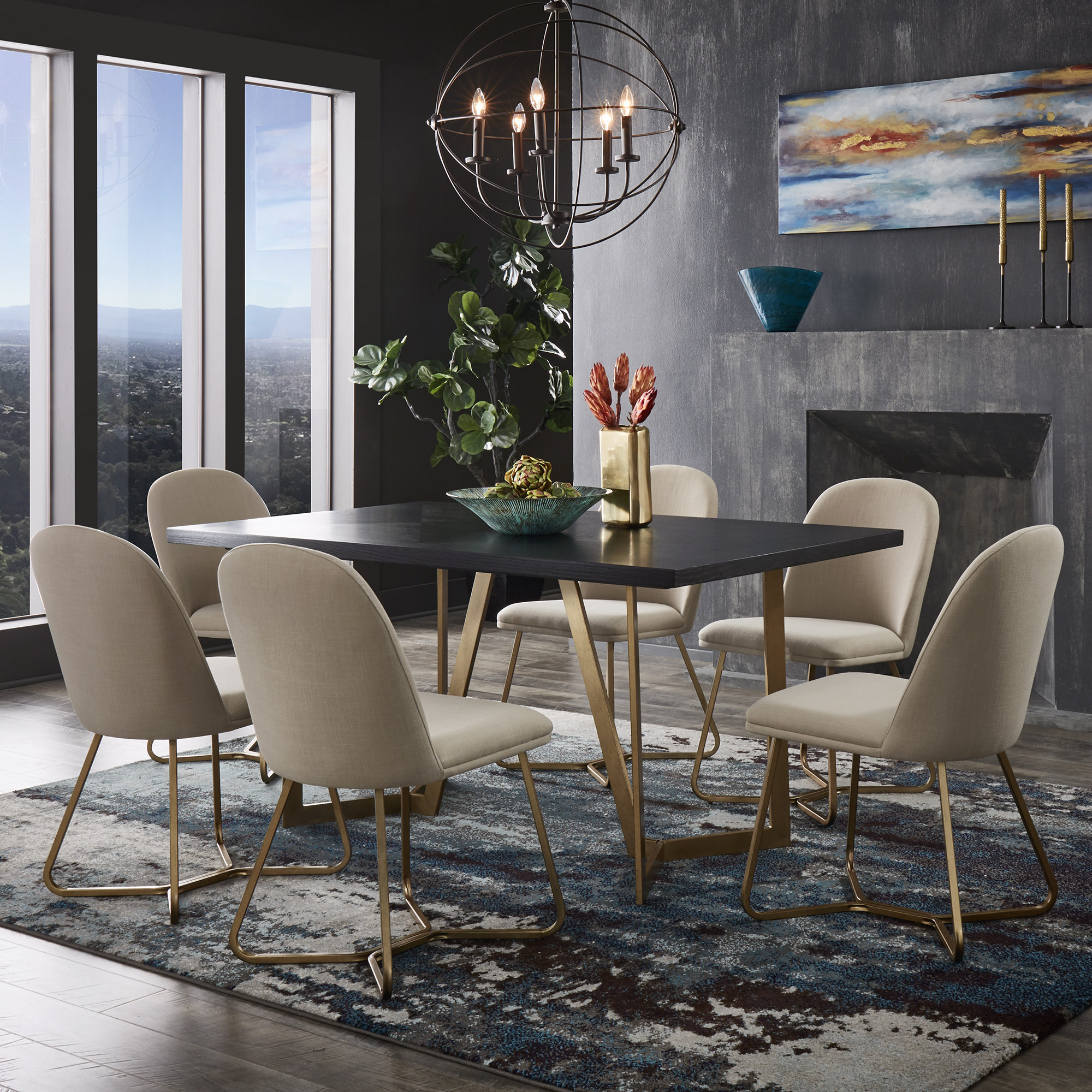 Black and Distressed Gold Finish Dining Set