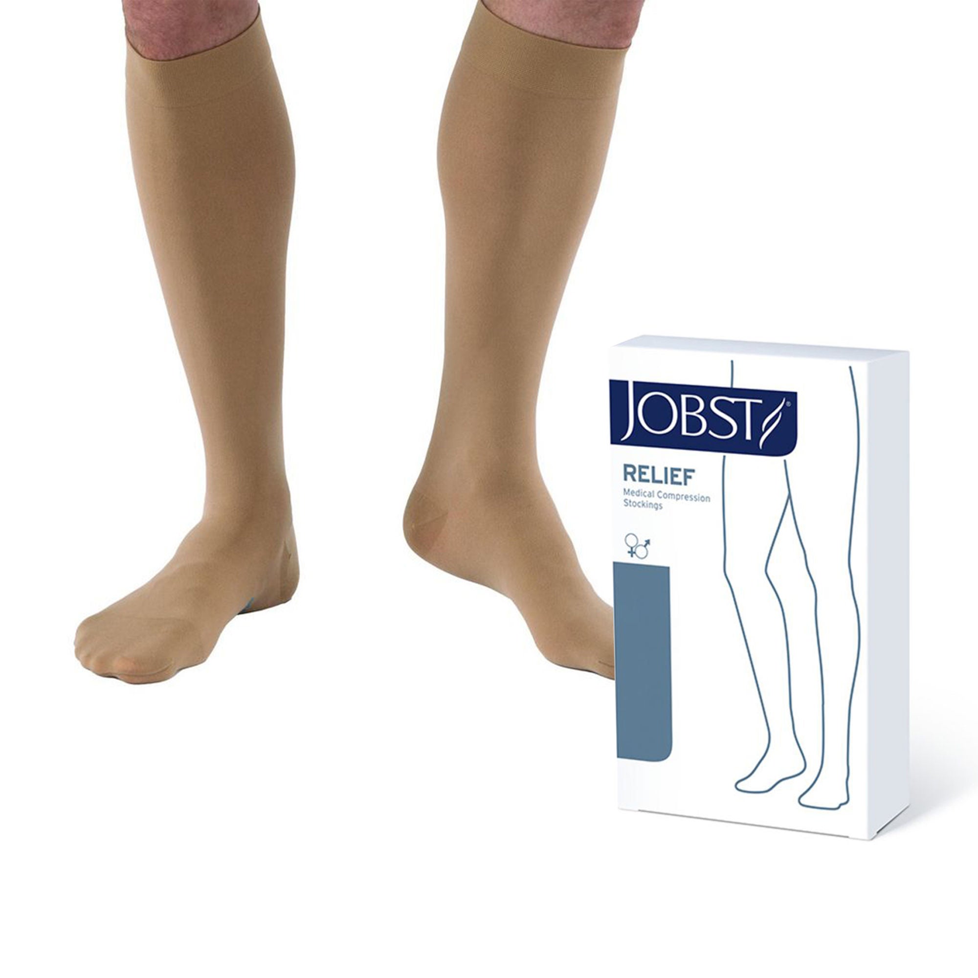 Jobst® Relief Compression Stockings, Knee High, Medium, Beige, Closed Toe