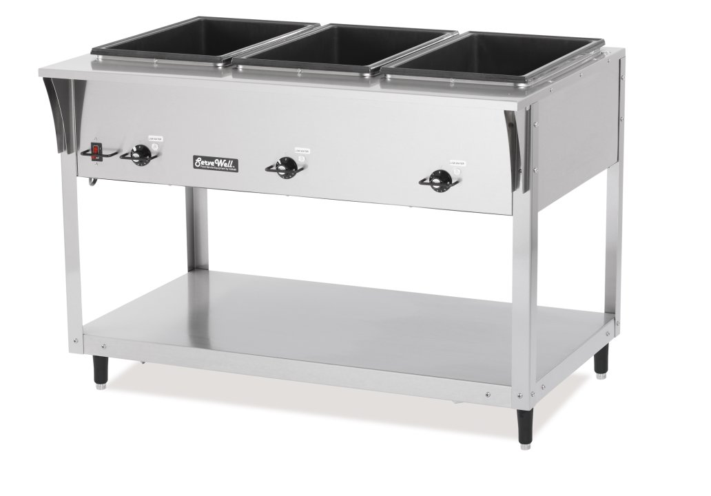 208- to 240-volt 1800- to 2400-watt three-well Servewell® SL streamlined stainless steel hot-food table