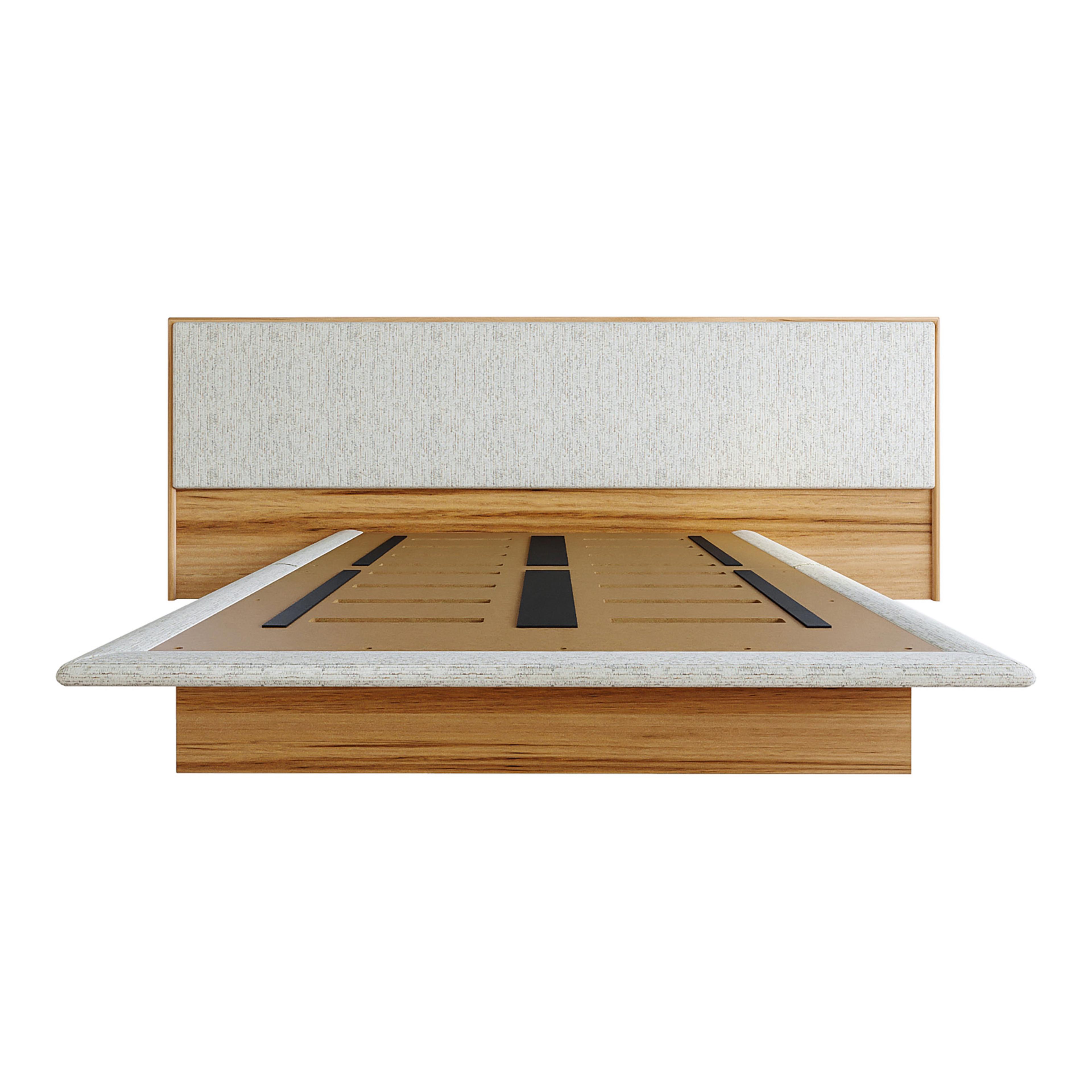 Product image of the  Soho Bed Frame, W/ Extended Headboard & Upholstered Base, Light Ash-Montague Alabaster from Forty Winks
