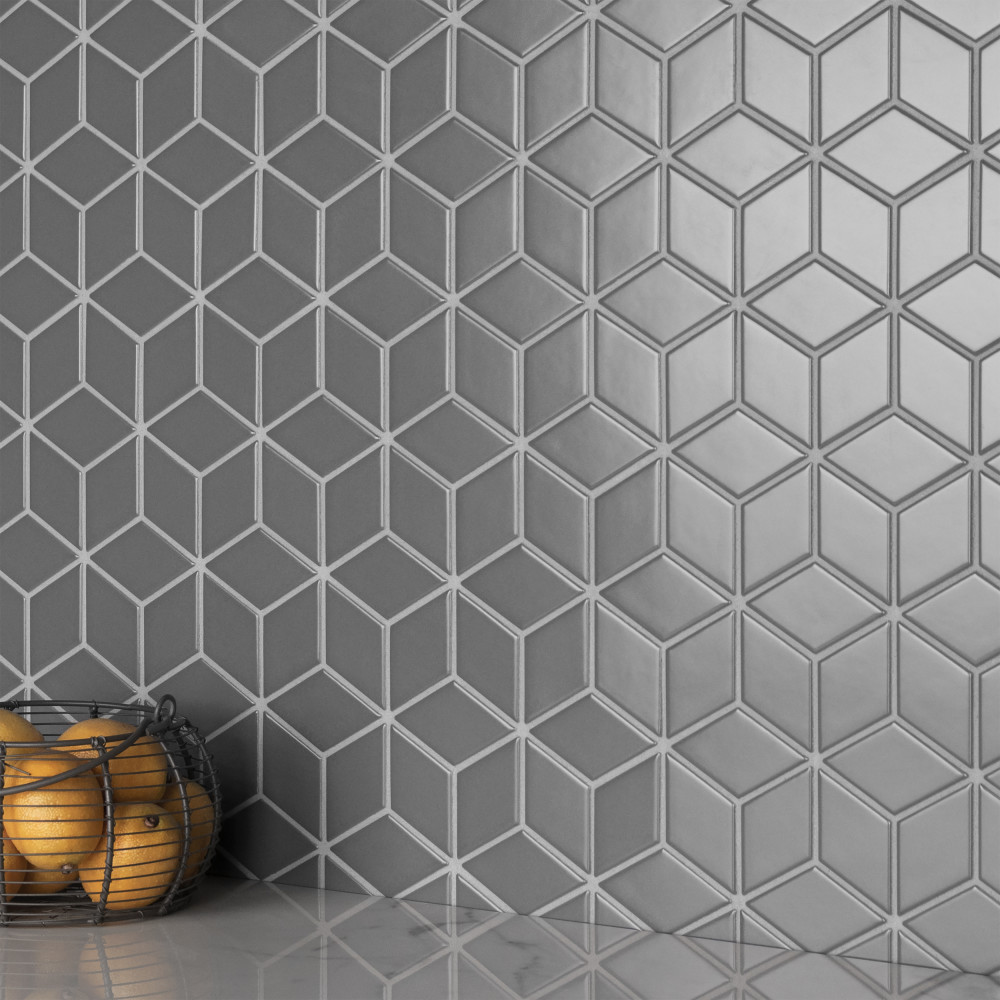 Metro Rhombus Matte Grey 10-1/2 in. x 12-1/8 in. Porcelain Mosaic Tile
