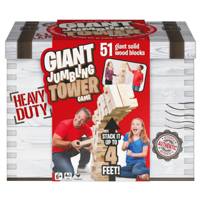 Spin Master Games, Giant Jumbling Tower Party Game with 51 Wood Blocks, for Families and Kids Ages 6 and up