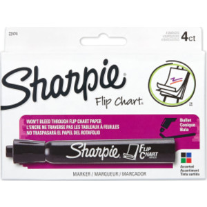 Flip Chart&reg; Markers, Bullet Tip, Assorted Colors, 4 Per Pack