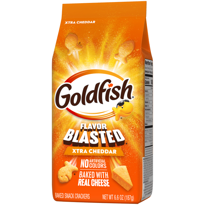 Goldfish® Flavor Blasted® Xtra Cheddar Baked Snack Crackers, 6.6 oz, bag - Right Angle Image