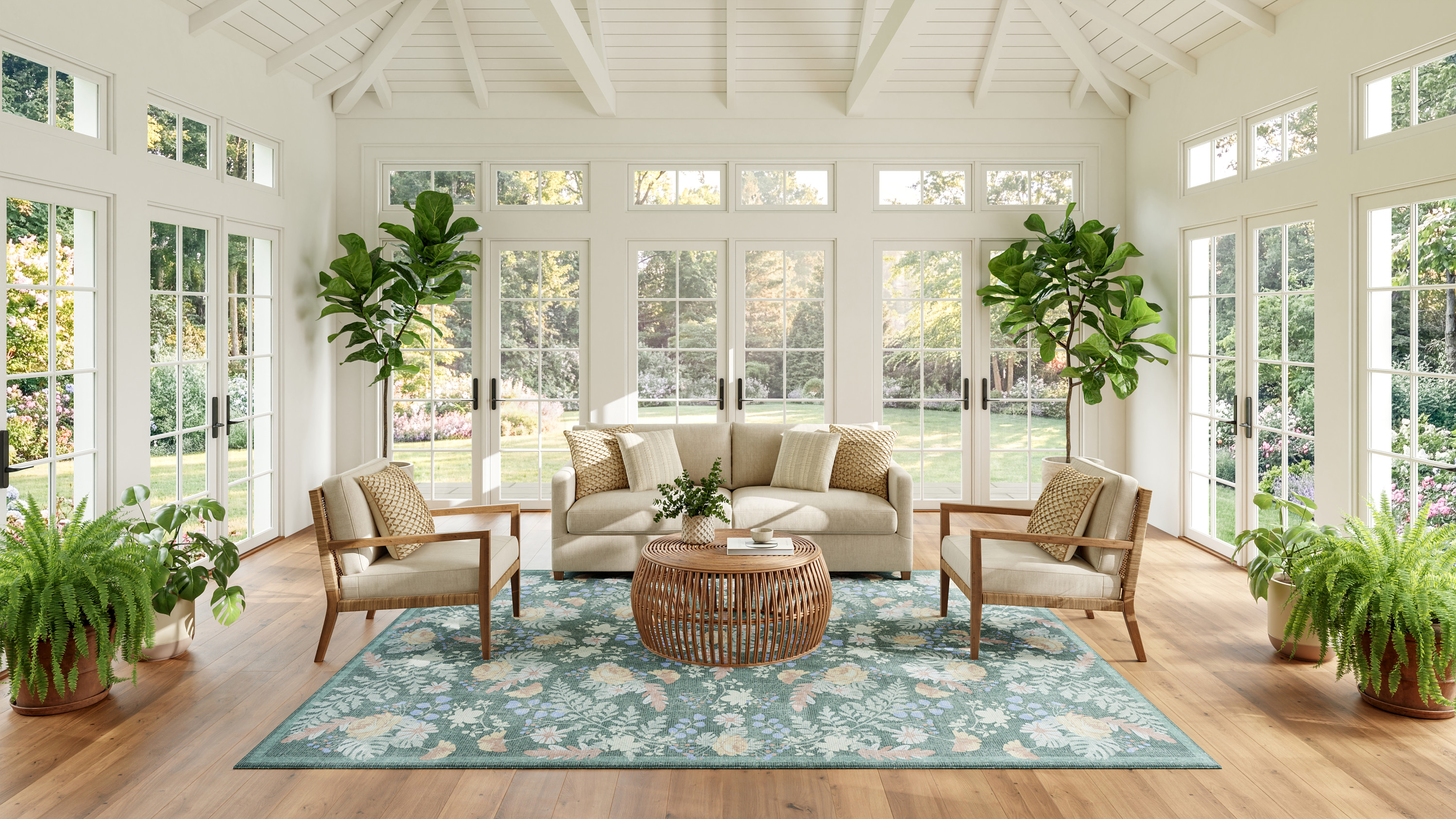 Nourison Botanical Washables 7'6" x 9'10" Green Multicolor Farmhouse Indoor Rug