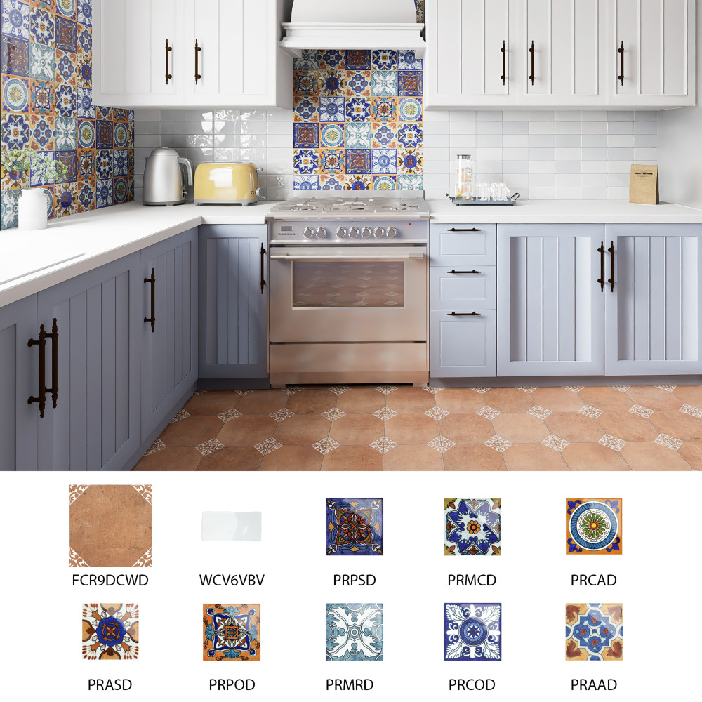 Degas Cotto with White Deco 8-7/8 in. x 8-7/8 in. Porcelain Floor and Wall Tile