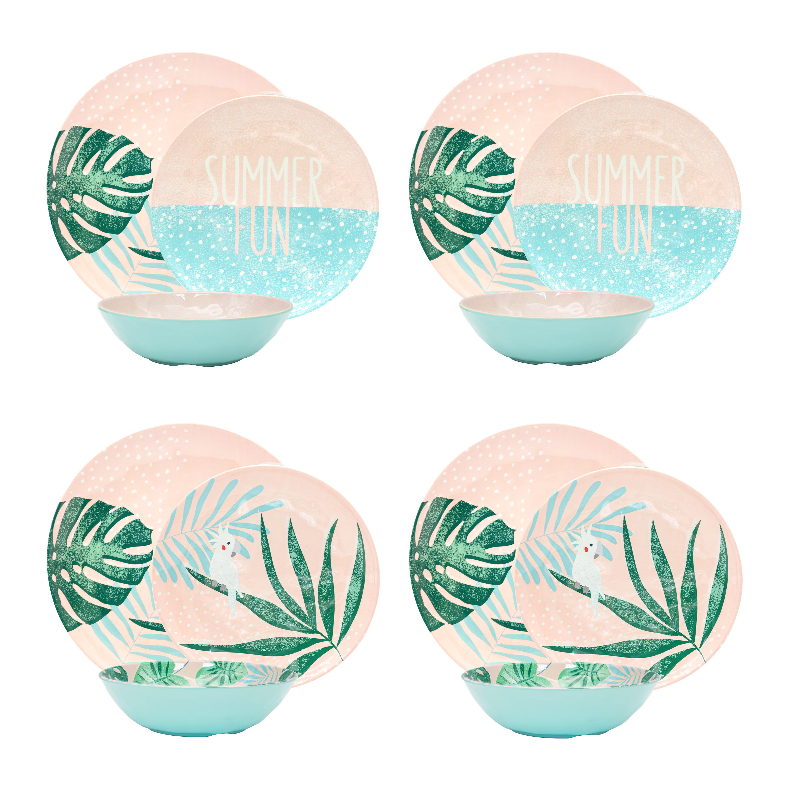 Summer Prints Dinnerware Set, Pink Tropics, 12-piece set slideshow image 2 Summer Prints Dinnerware Set, Pink Tropics, 12-piece set slideshow image 2
