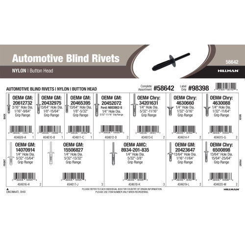 Nylon Button-Head Automotive Blind Rivets Assortment