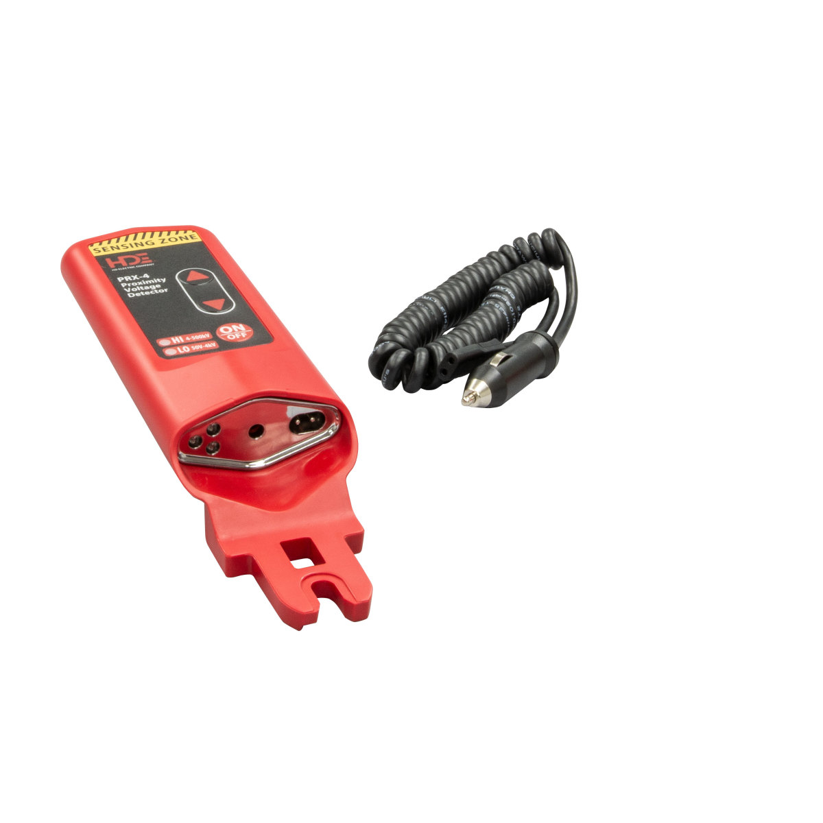 PRX proximity voltage detector 4kV. Verify the presence of voltage without contacting the conductor.  Audible and visual alert when voltage is present.  Powered by a rechargeable Li-Ion battery.  HI/LO proximity voltage detector with two voltage ranges, 50V-4kV and above 4kV