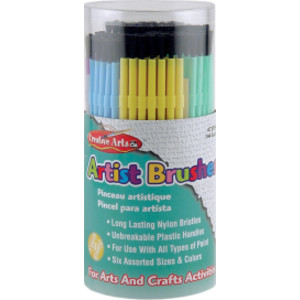 Creative Arts&trade; Plastic Artist Brushes, Assorted Colors, 144 Per Tub