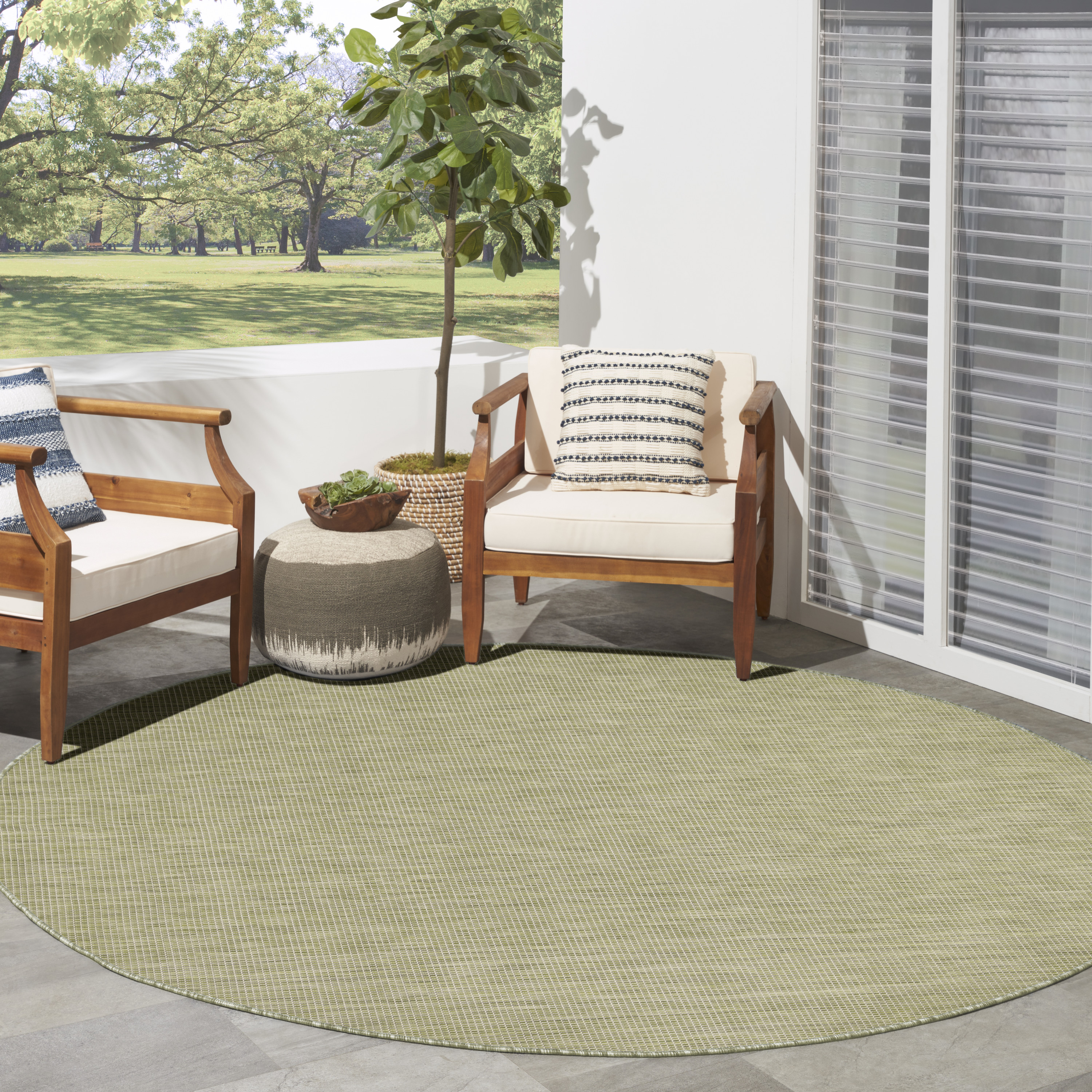 Nourison Positano 6' x Round Green Modern Rug