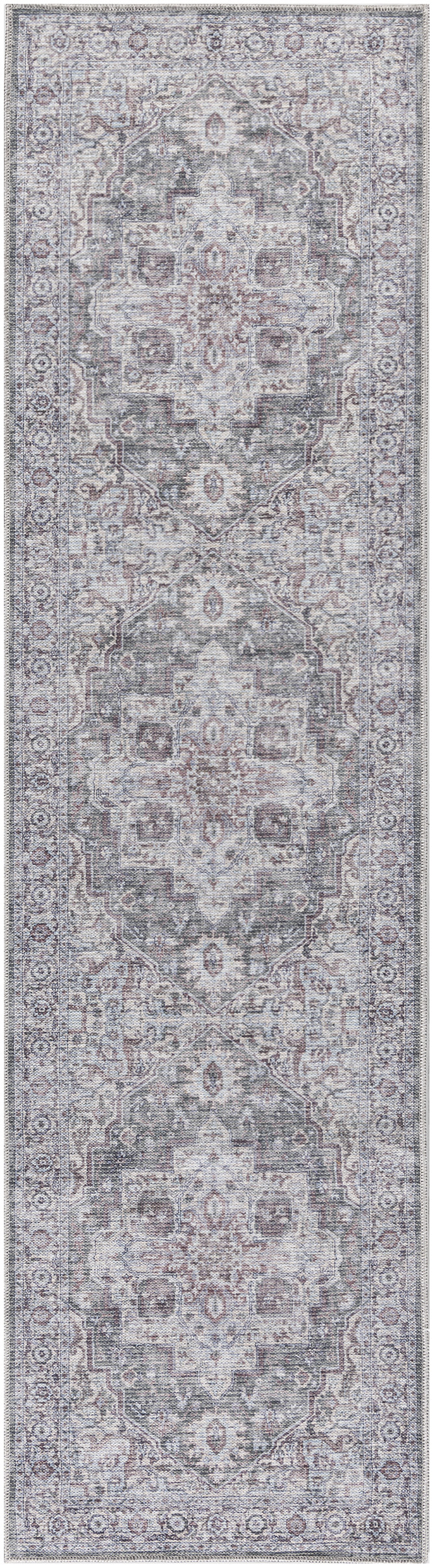 Nourison New Concept Washables 2'2" x 12' Ivory Grey Vintage Indoor Rug