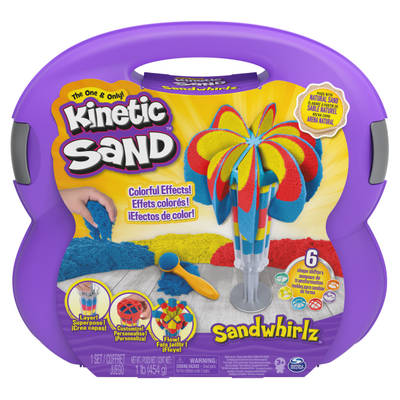 Kinetic Sand, Sandwhirlz Playset with 3 Colors of Kinetic Sand (1lb) and Over 10 Tools, Play Sand Sensory Toys for Kids Aged 3 and up