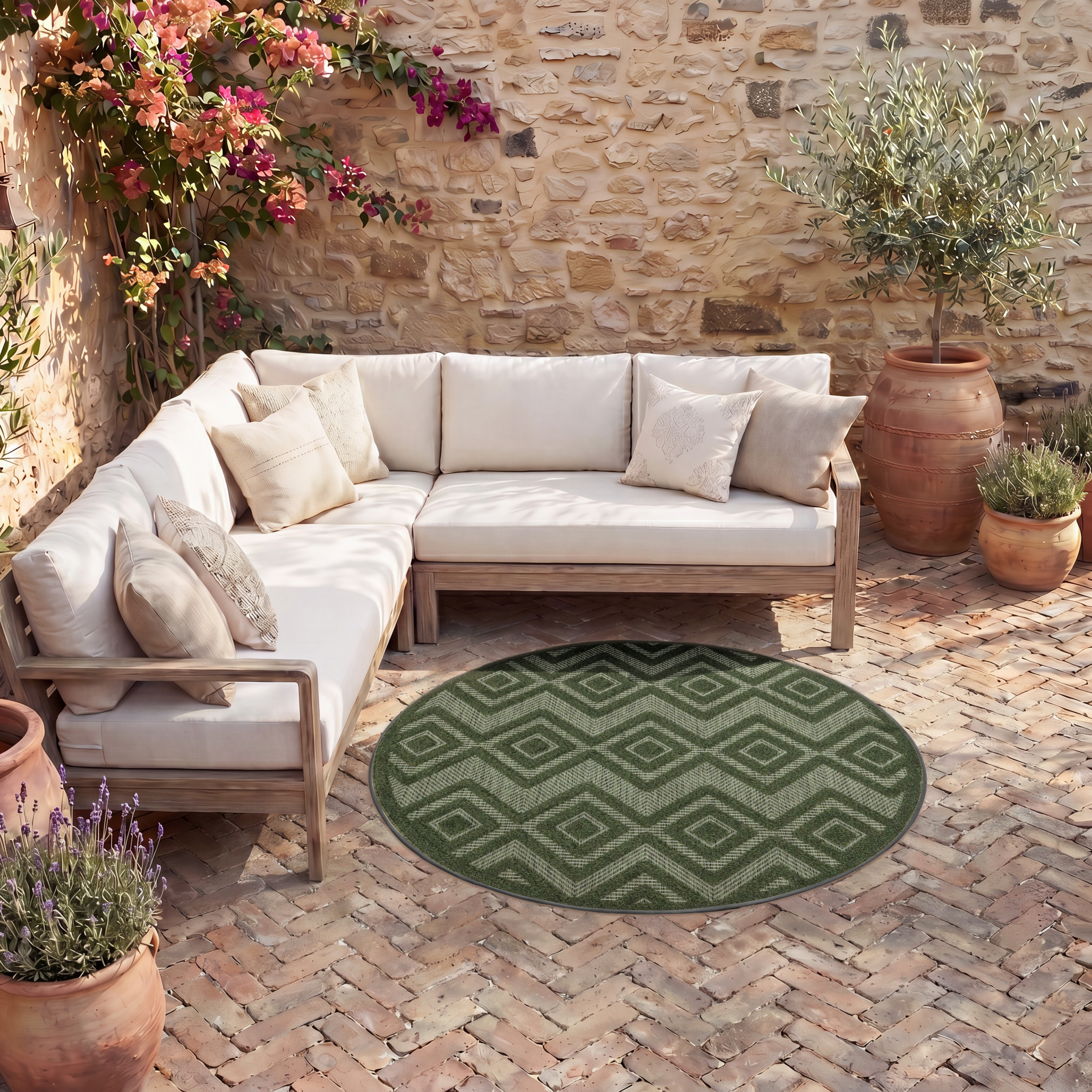 Nourison Versatile 4' x Round Green Modern Rug