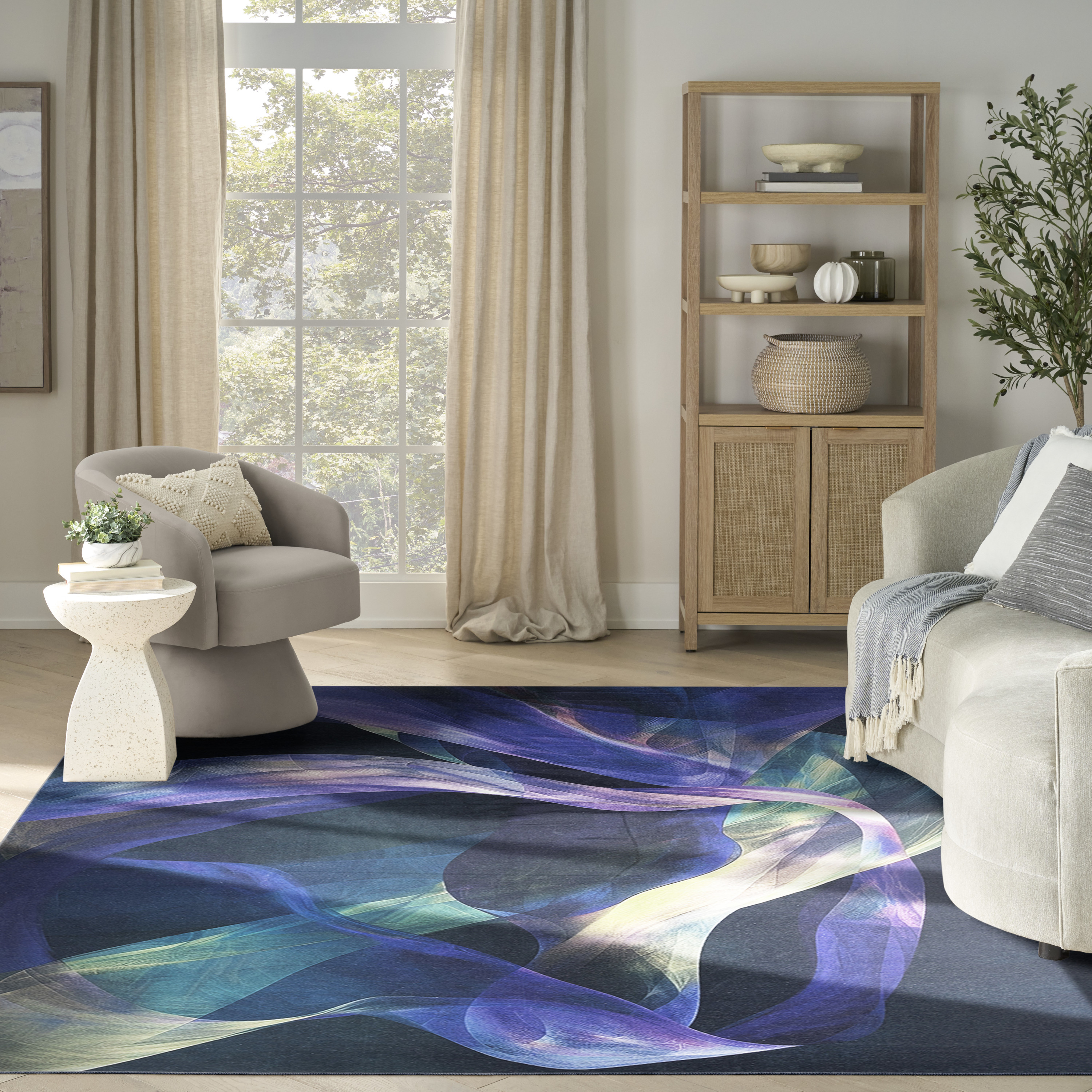 Nourison Nourison Washables 9'2" x 12' Blue Multicolor Modern Indoor Rug