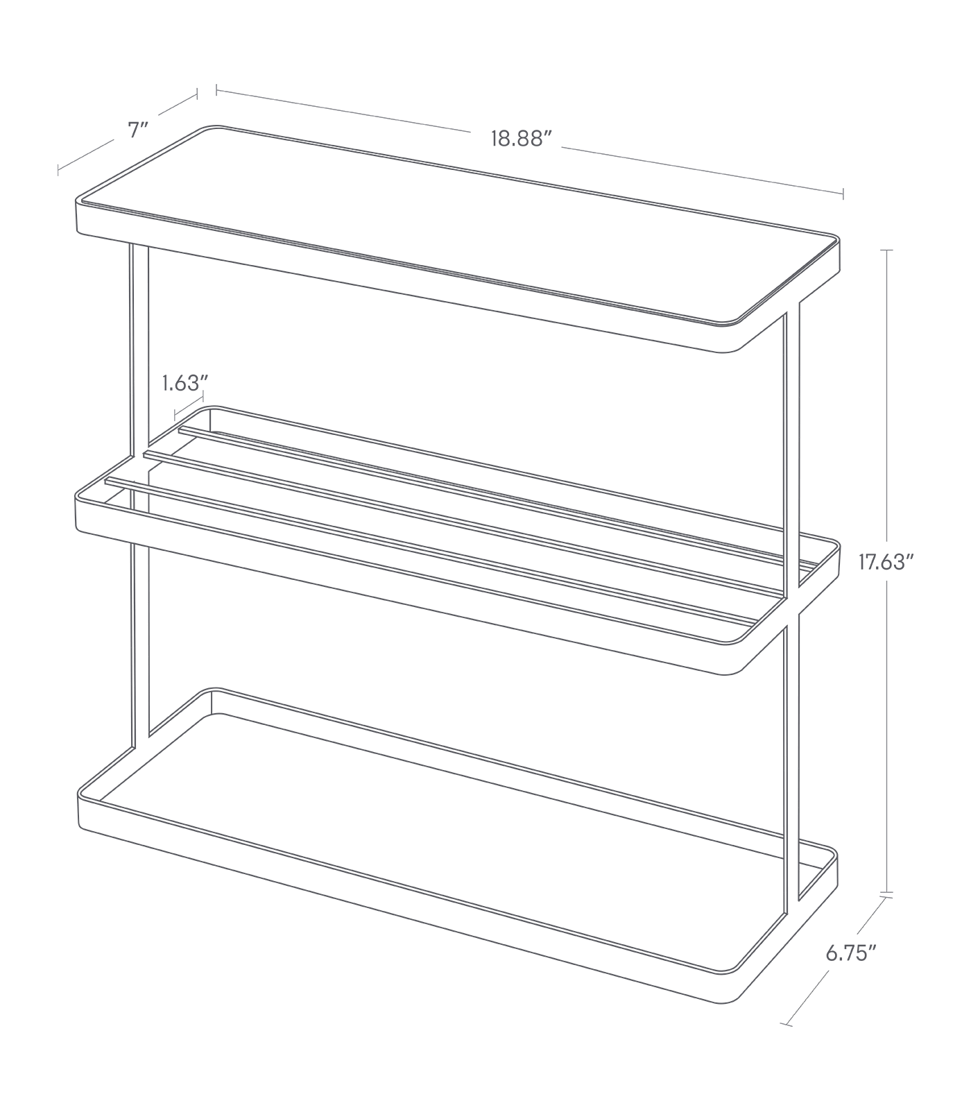 Table de rangement TOWER. 17,63 pouces de hauteur, 18,88 pouces de longueur, 7 pouces de largeur.