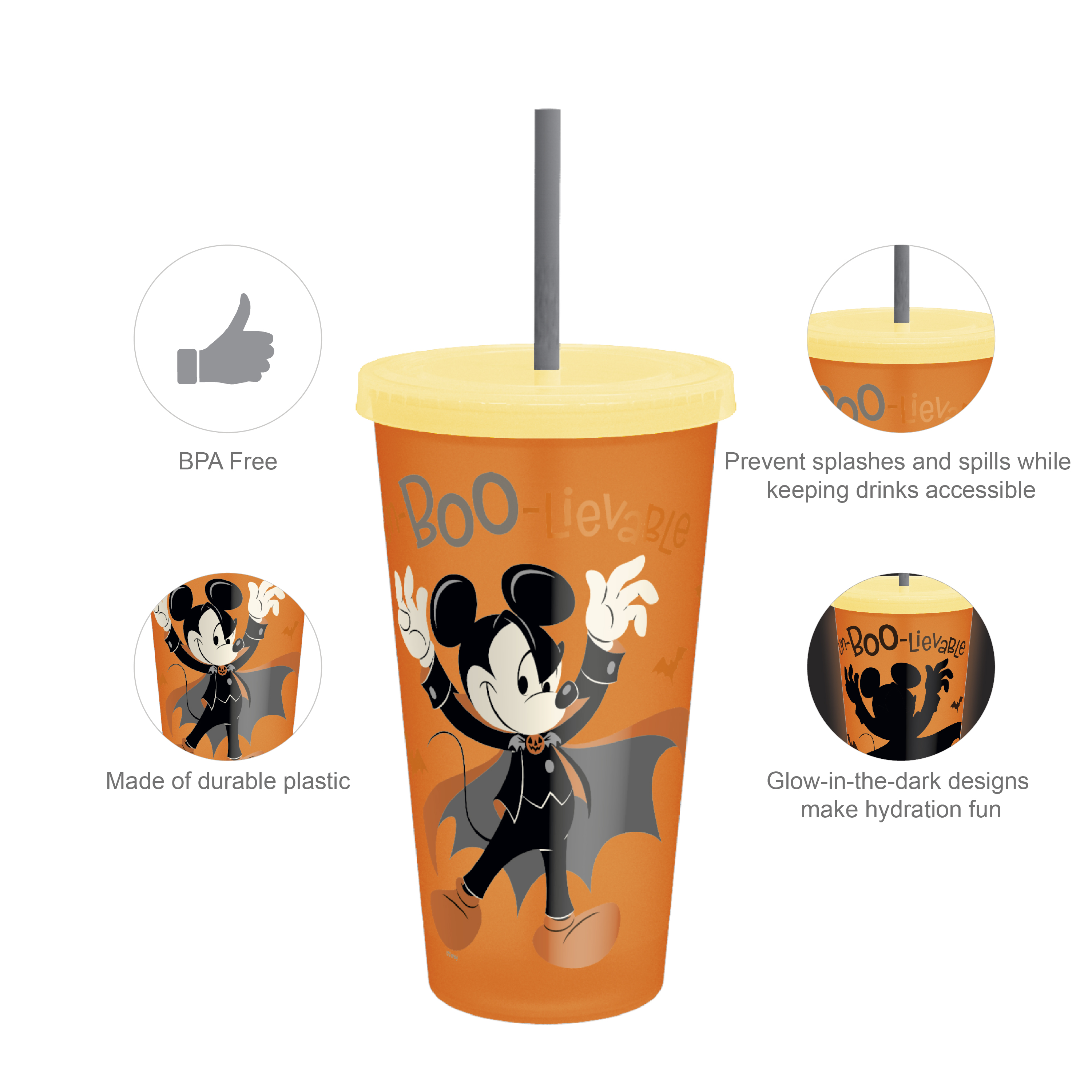 Disney 25 ounce Reusable Plastic Kids Tumbler, Mickey Mouse, 4-piece set slideshow image 2