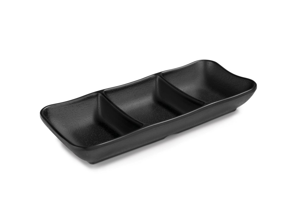 Mini 3-compartment rectangular tray 19 x 8 cm melamine in black