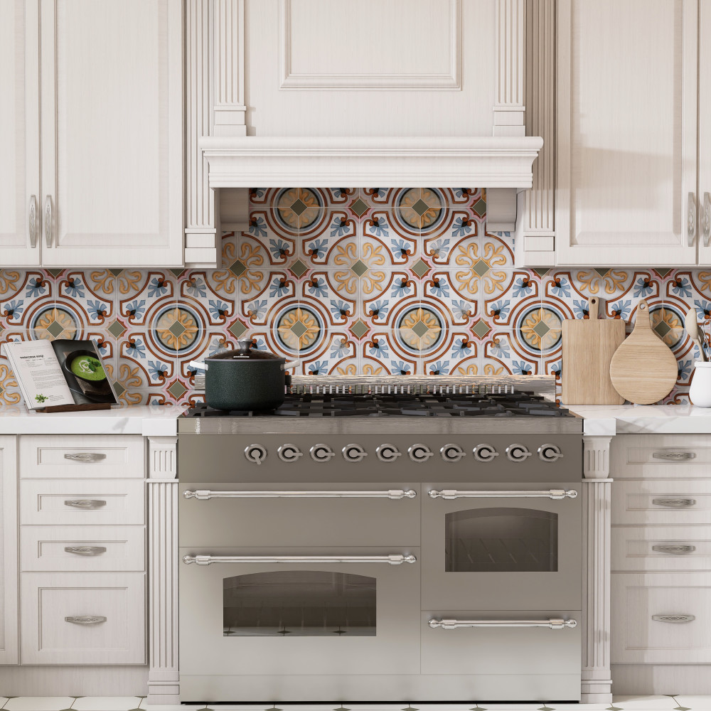 Vaudeville Octagon Deco Diglas with Taco Oliva 7-7/8 in. x 7-7/8 in. Porcelain Floor and Wall Tile