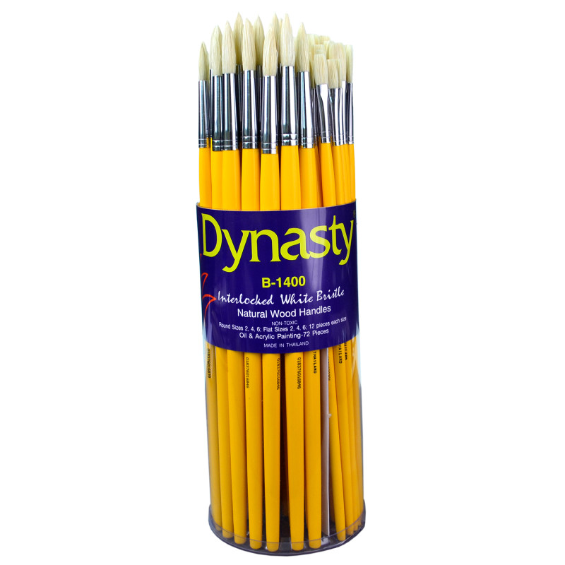 Interlock White Bristle Round and Flat Brush Canister, 72 Brushes