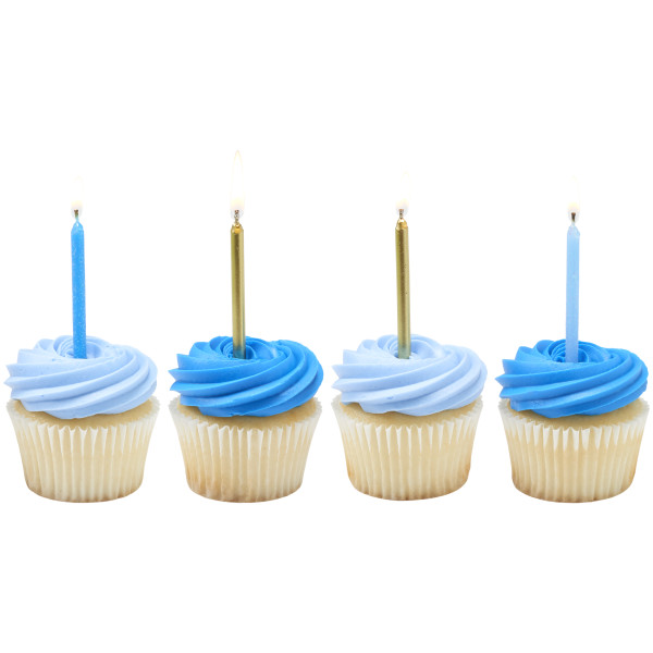 Blue Glitter & Gold Smooth & Spiral Candles