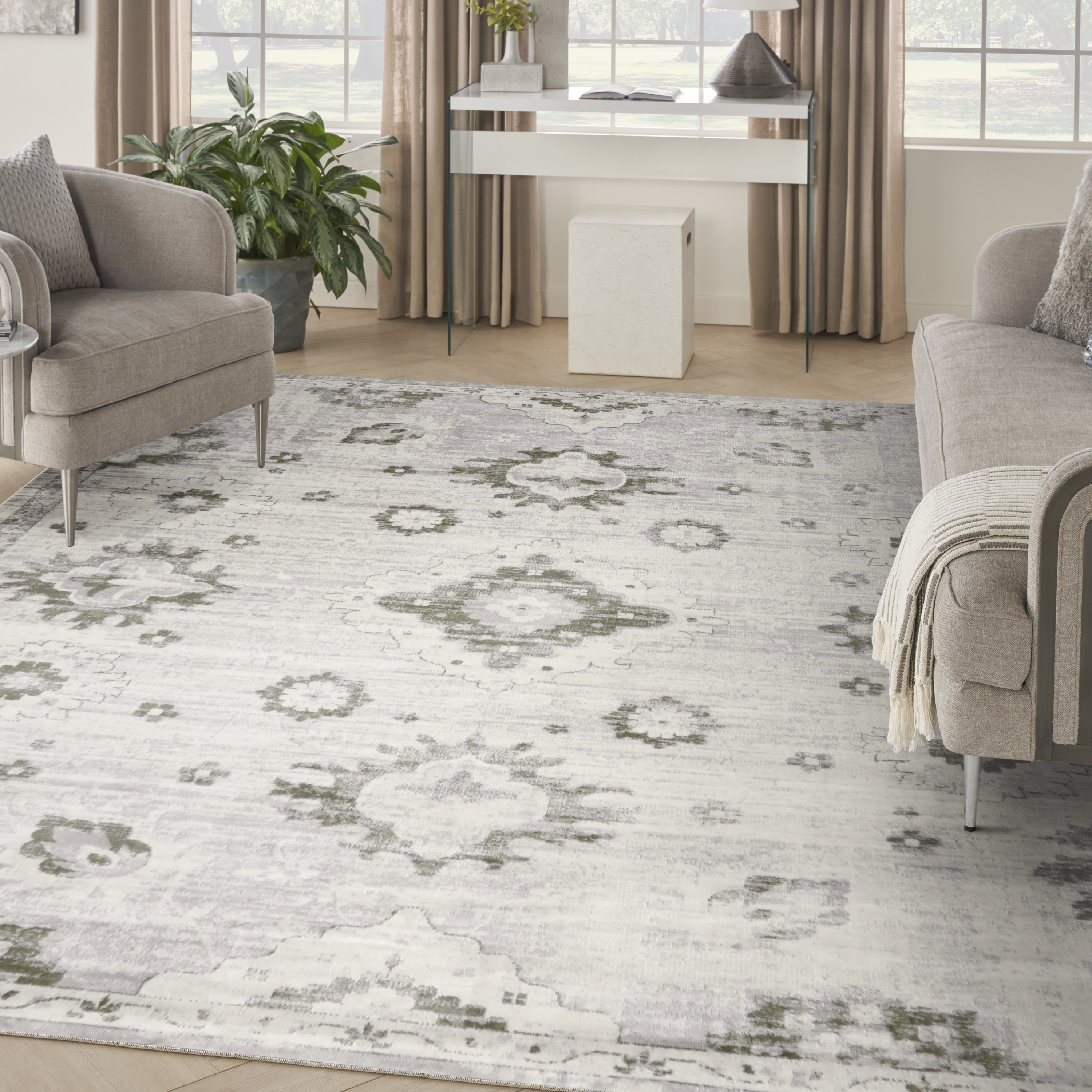 Nourison Astra Machine Washable 9' x 12' Ivory Vintage Indoor Rug