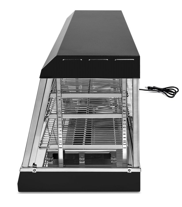 48-inch-wide 120-volt angled-front heated display case with front and rear access in black