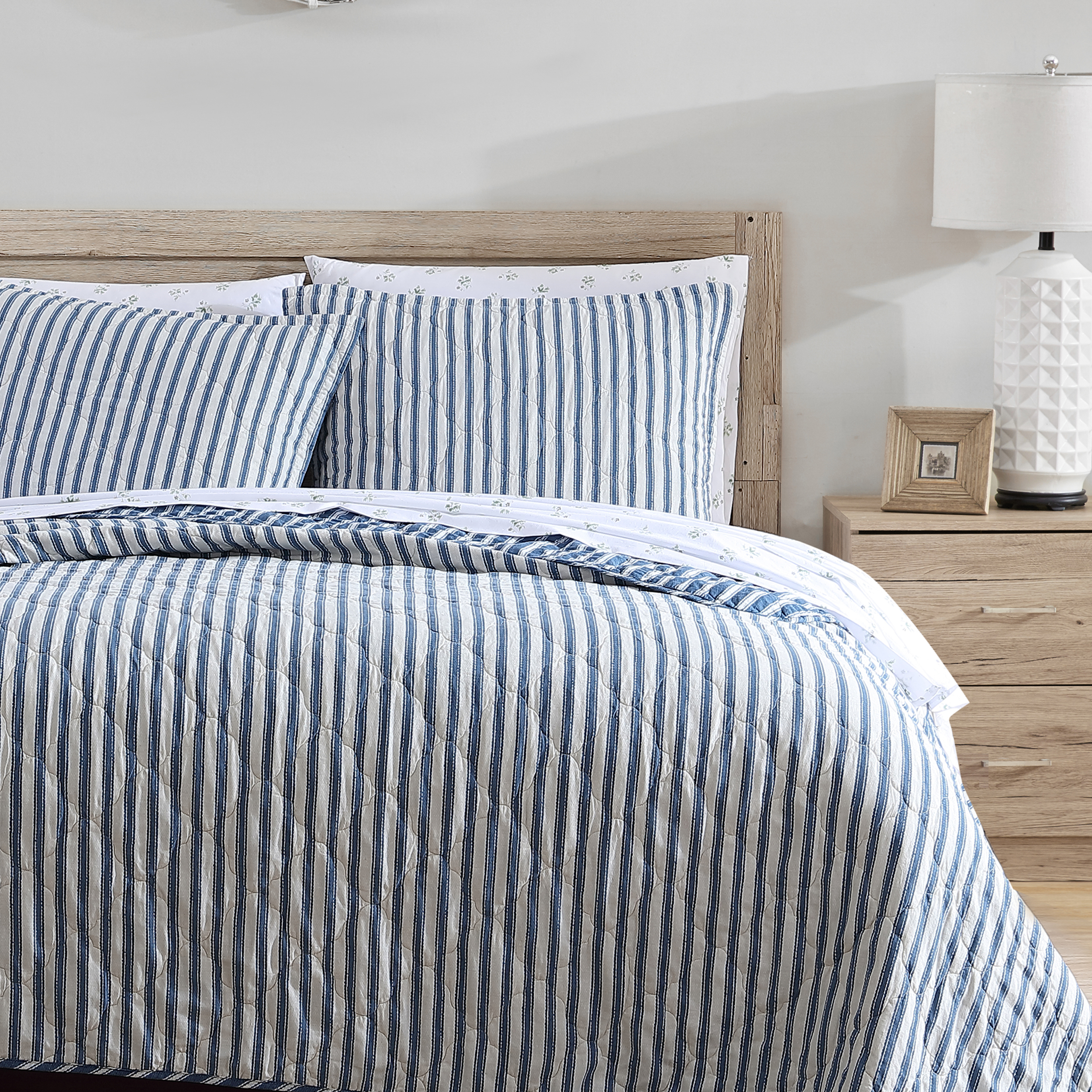 Stone Cottage Willow Way Ticking Stripe Cotton Blue 3 Piece Quilt Set-Full/Queen - Picture 15 of 17