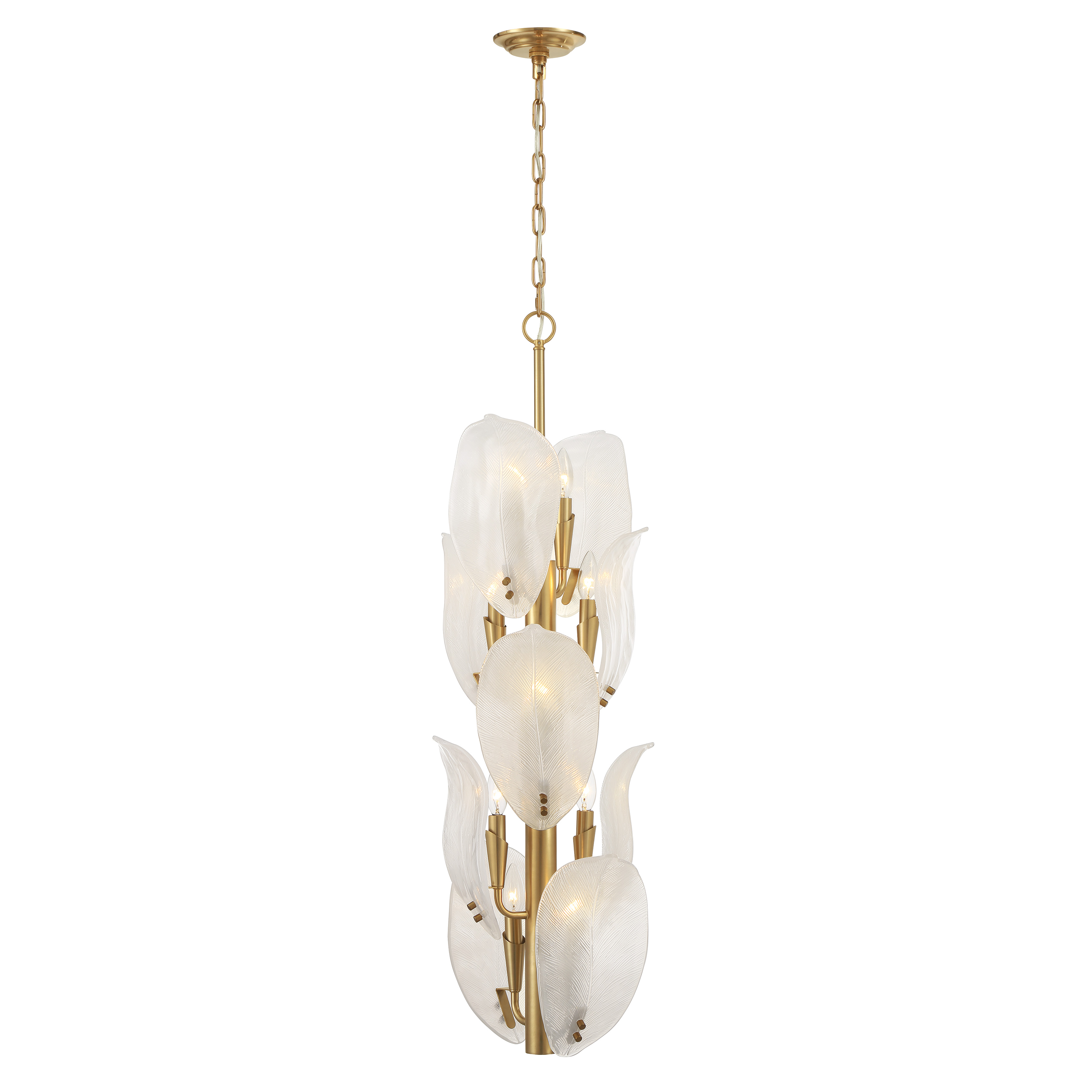 The Orchid pendant combines classic brass elegance with artisanal white glass shades, creating a sophisticated focal point. Its 10-light configuration provides ample illumination while the transitional design bridges traditional and contemporary aesthetics. - alternate view