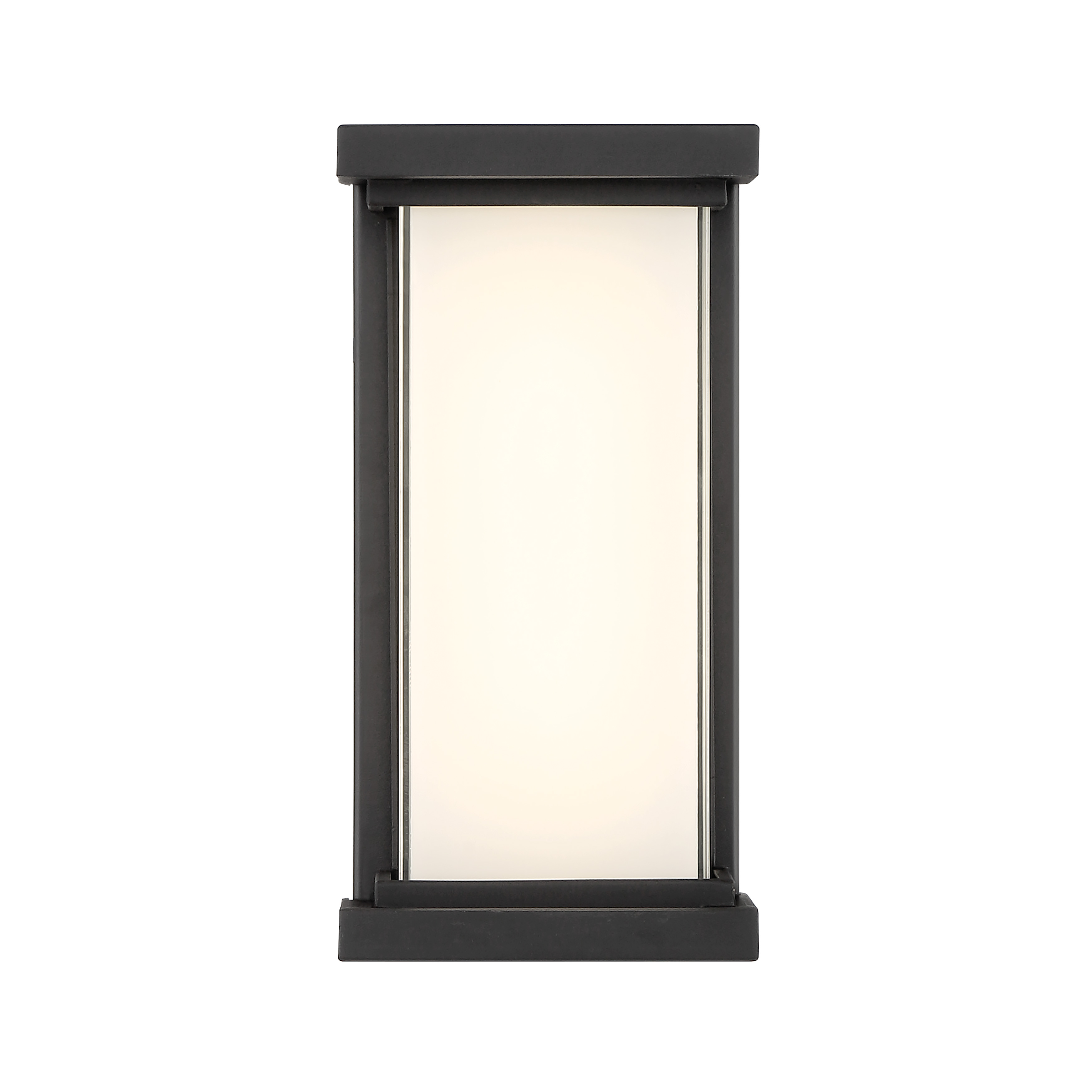 The Caption LED wall sconce combines traditional styling with modern LED efficiency. Its frosted aquarium glass shade and sand coal black finish create a refined coastal aesthetic perfect for outdoor entryways and patios. - alternate view