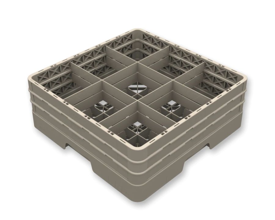 Open Flap Rack 9-compartment rack full size polypropylene in beige with three extenders