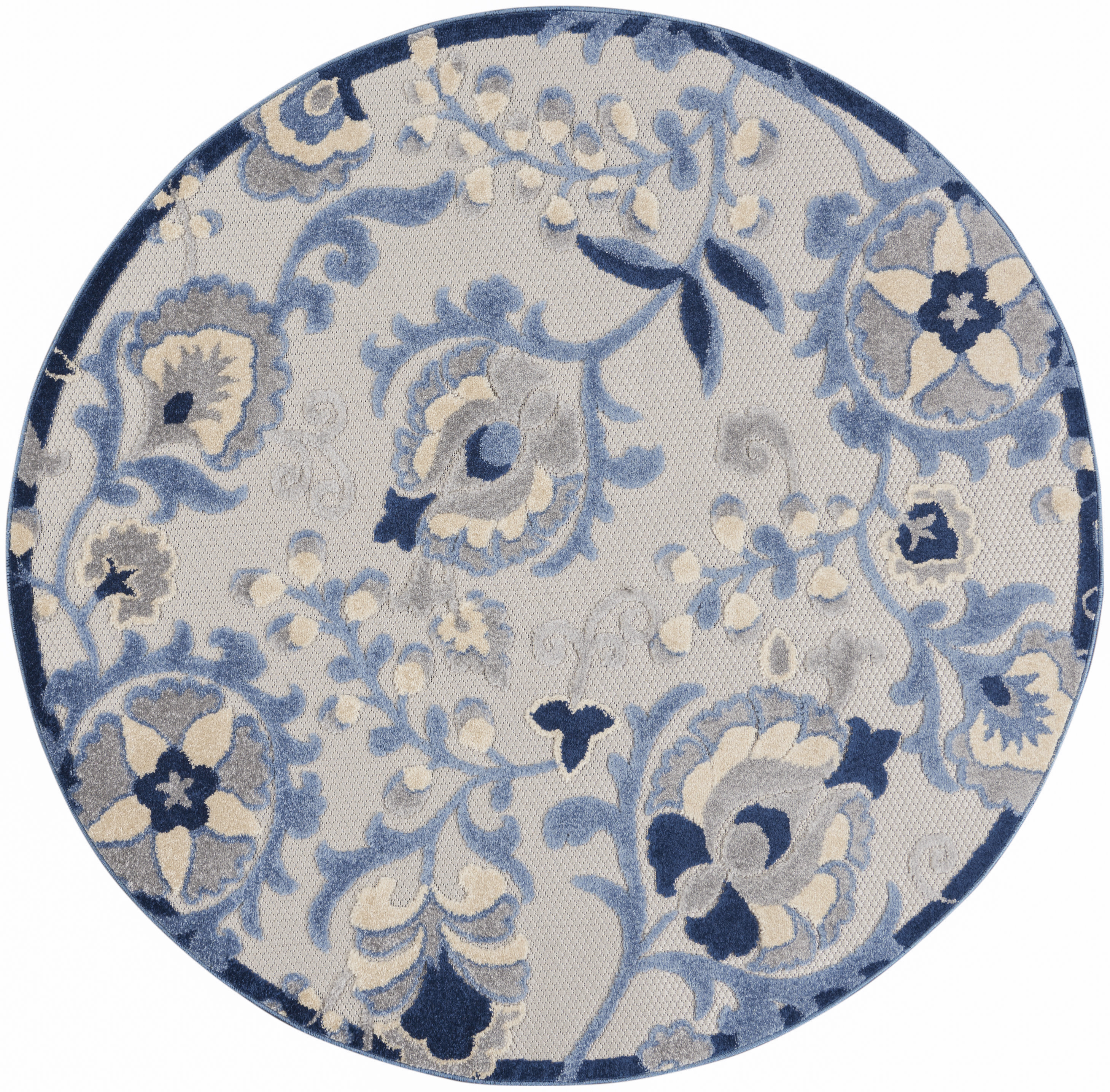 Nourison Aloha 5'3" x Round Blue Grey Farmhouse Rug