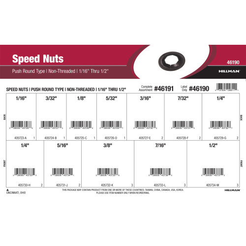 Push Round-Type Speed Nuts Assortment (For 1/16