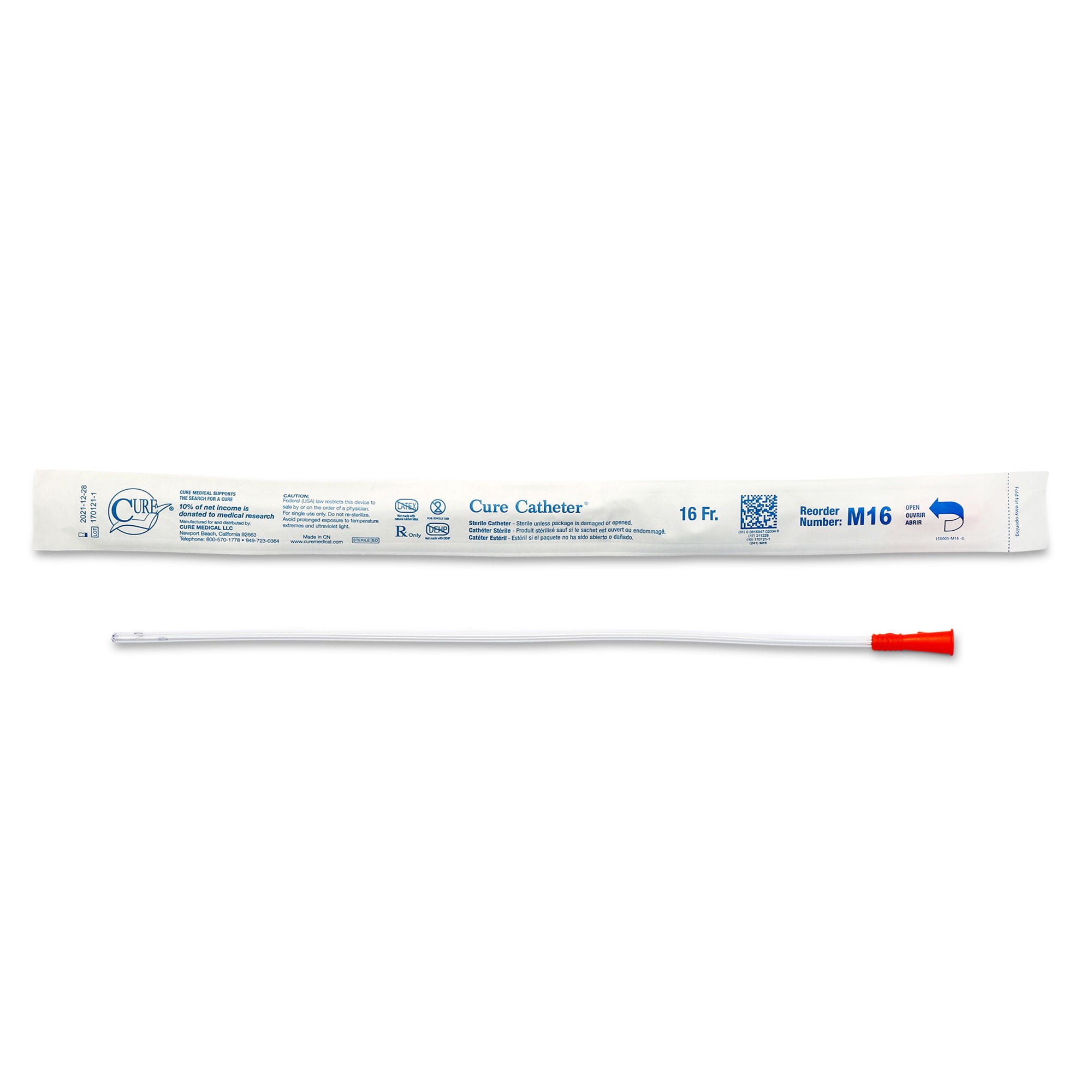 Cure Catheter™ Male Intermittent Catheter, 16 Fr., Straight