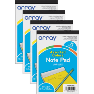 Vibrant Assorted Unruled Note Pad, 4" x 6", 75 Sheets, 4 Pack