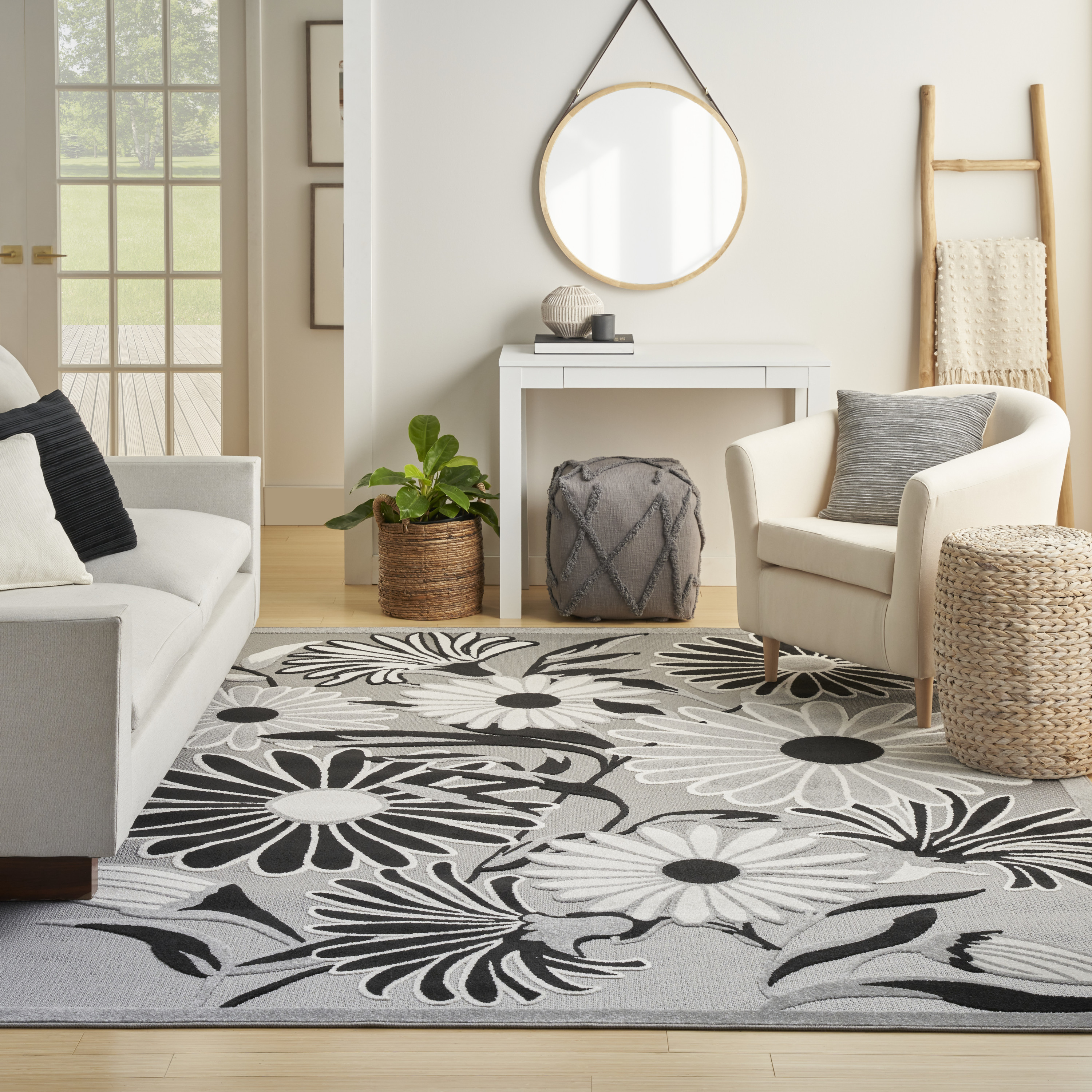 Nourison Aloha 7'10" x 10'6" Black White Contemporary Rug