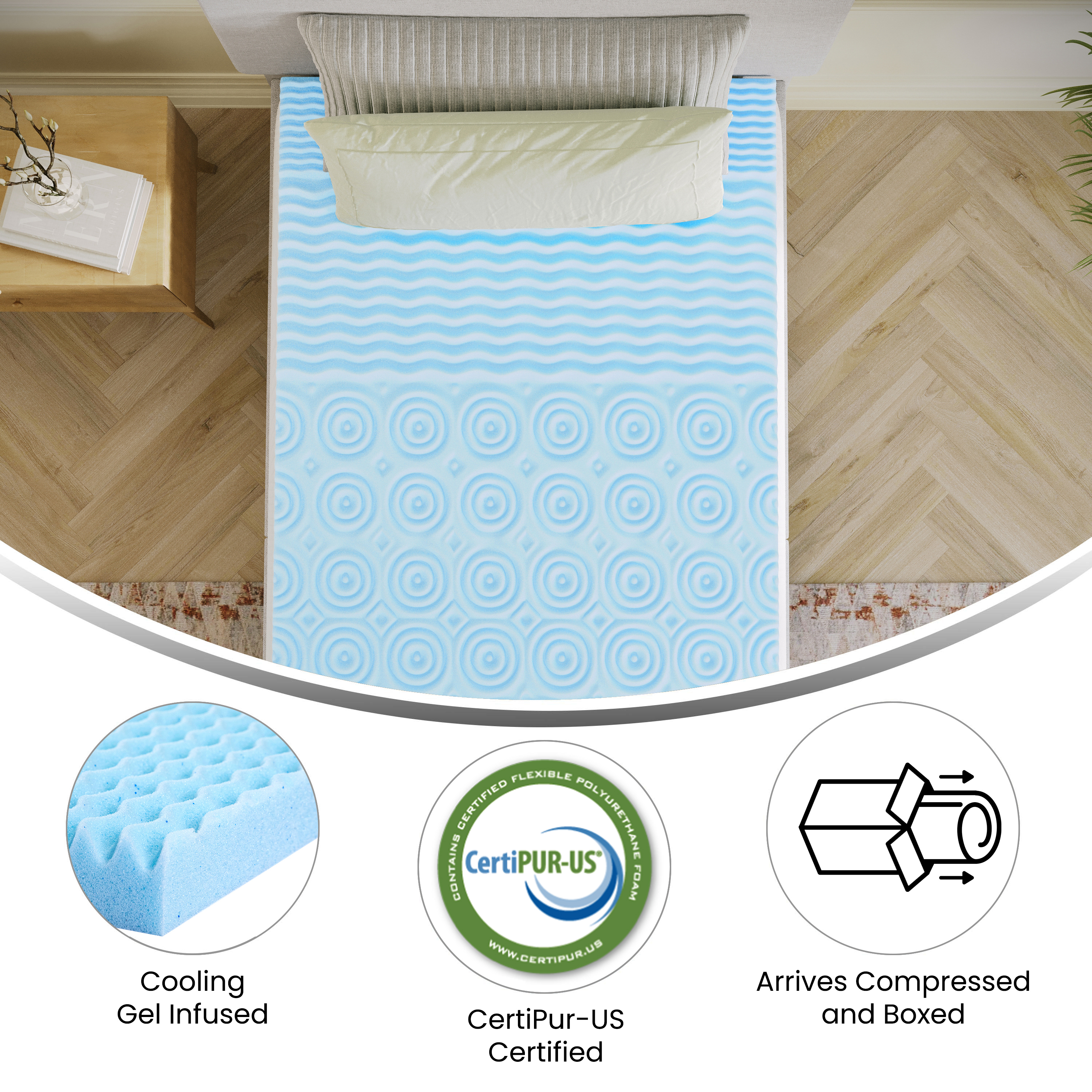 Astor 2" Memory Foam California King Size Mattress Topper with Cooling Gel In...