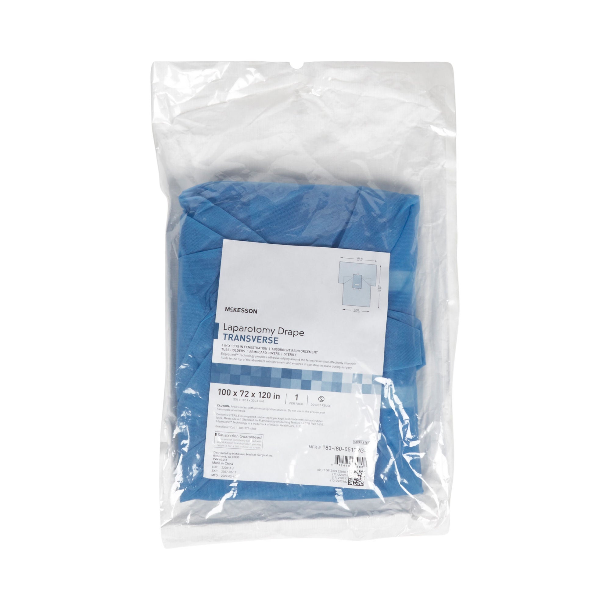 McKesson Sterile Transverse Laparotomy Drape, 100 x 72 x 120 Inch