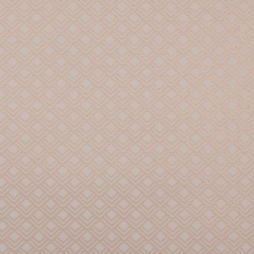 Pale blush wallpaper with small raised diamond pattern, repeating across the entire surface; texture appears woven and subtly shimmery, evenly lit close-up of a flat wall.