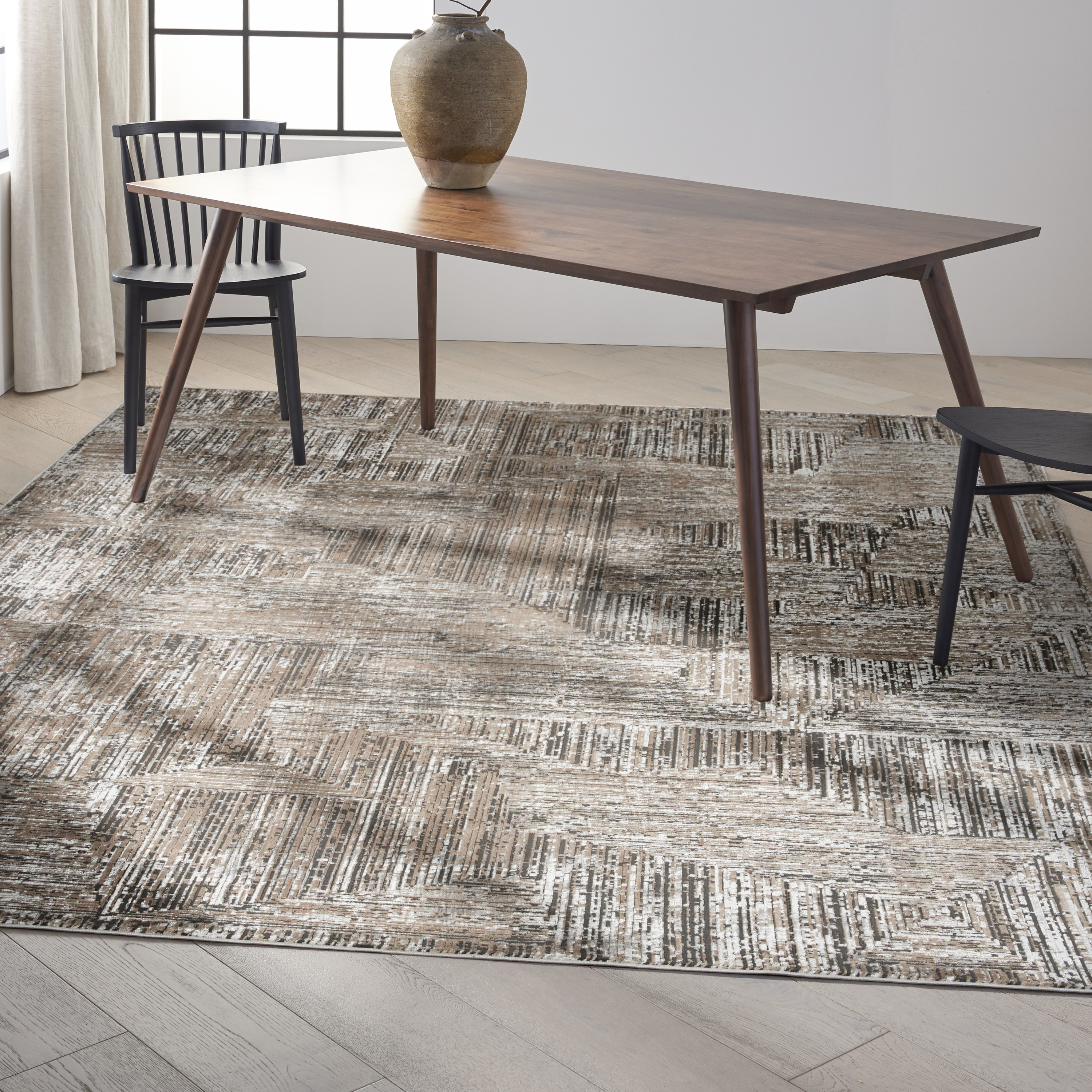 Calvin Klein CK024 Irradiant 9' x 12' Black Ivory Modern Indoor Rug