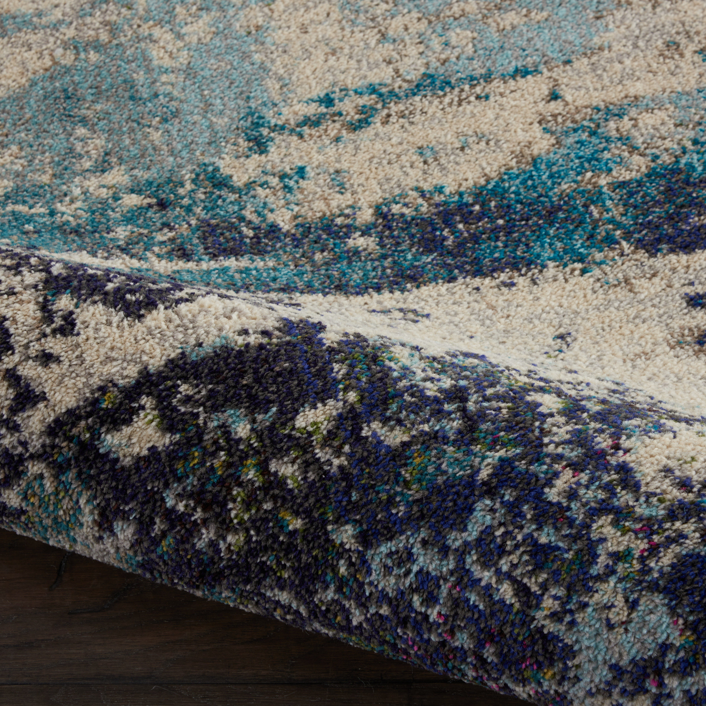 Nourison Celestial 4' x Round Ivory Teal Blue Modern Indoor Rug