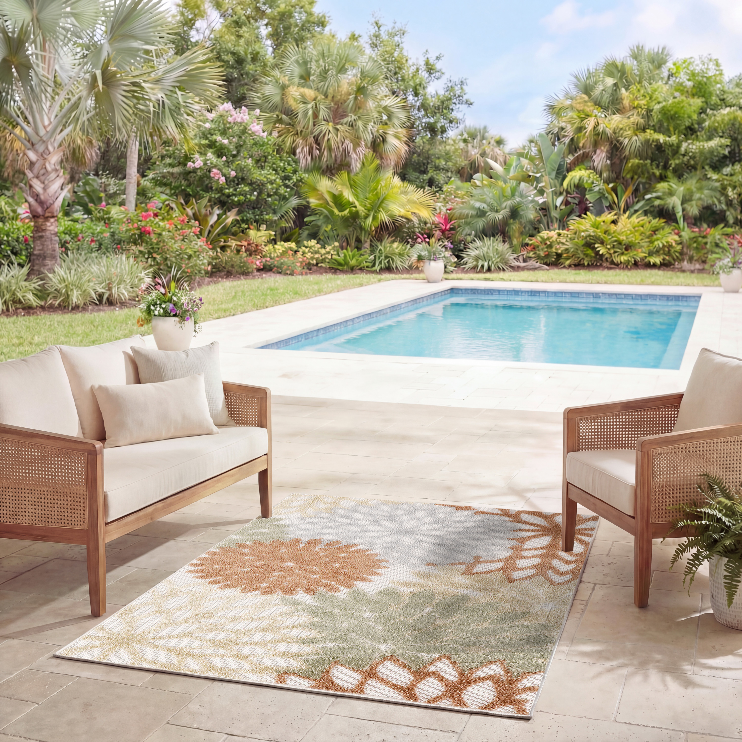 Nourison Aloha 2'8" x 4' Ivory Multicolor Outdoor Rug