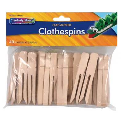 Creativity Street  Flat Slotted Clothespins, Natural,  3-3/4", 40 Pieces